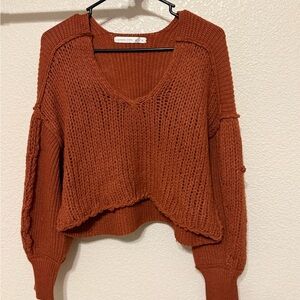Altar'd State V-Neck Sweater in Warm Rust